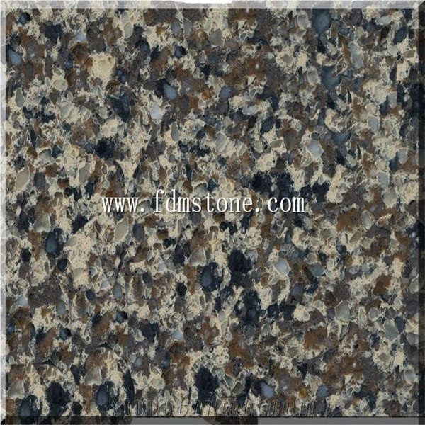 Colourful Diamond Quartz Big Slab,Coffee Brown Shell Artificial Solid Surface Quartz Walling and Flooring Tiles