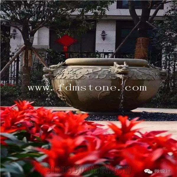 Dancing Stone Water Fountain with Tree,Garden Decoration Of Stone Water Fountain