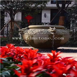 Dancing Stone Water Fountain with Tree,Garden Decoration Of Stone Water Fountain