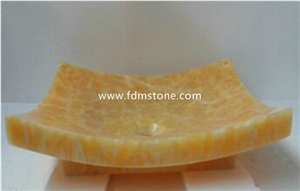 Irregular Honey Onyx Stone Bathroom Vessel Sink,Translucent Onyx Sink,Small Vessel Sink Bowl, Thin Stone Vessel Sinks