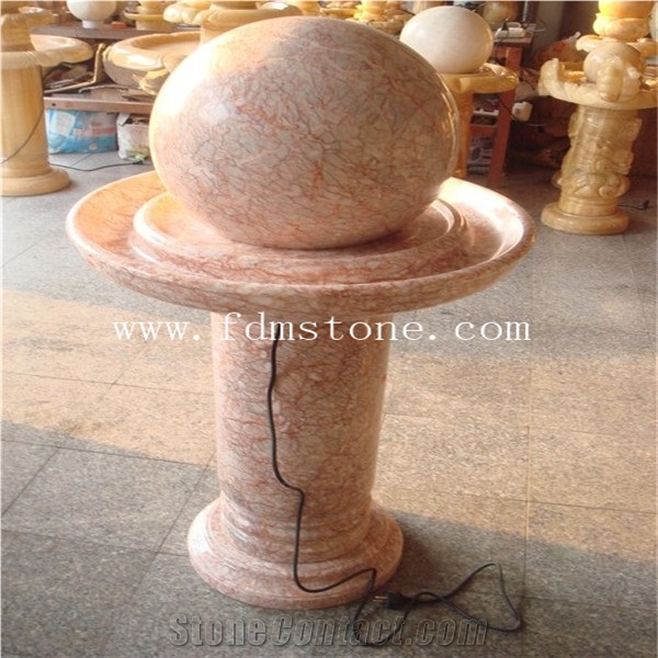 Red Marble Floating Stone Sphere Garden Water Fountain