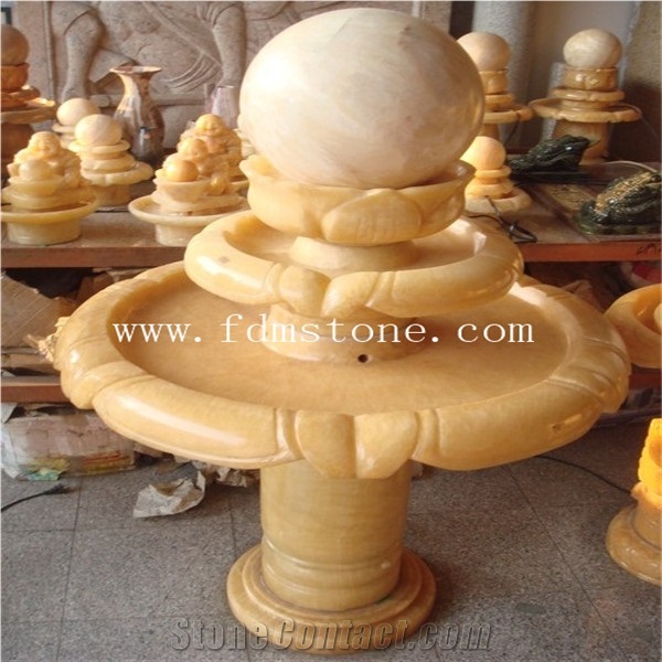 Red Marble Floating Stone Sphere Garden Water Fountain