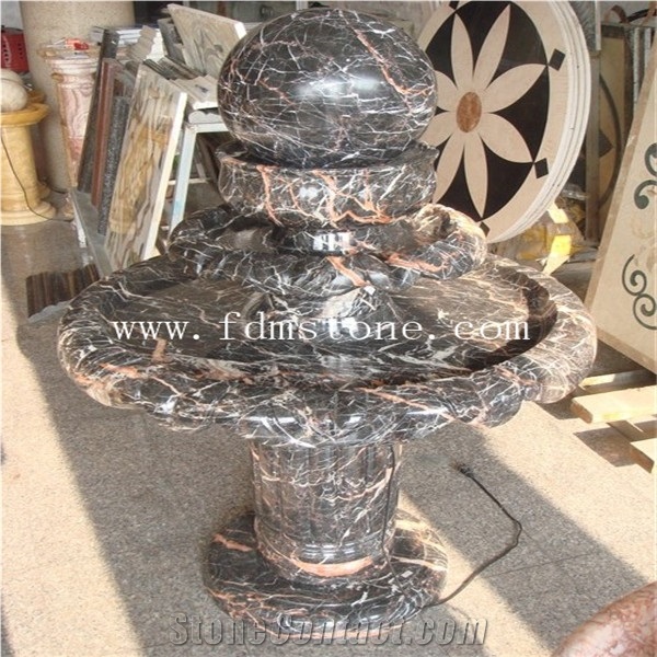 Red Marble Floating Stone Sphere Garden Water Fountain