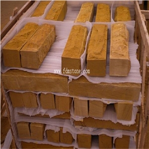 Shandong Yellow Wooden Hard Sandstone Mushroom Finishing Wall Cladding Tiles, Natural Split Face Castle Sandstone Exterior Decoration
