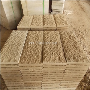 Shandong Yellow Wooden Hard Sandstone Mushroom Finishing Wall Cladding Tiles, Natural Split Face Castle Sandstone Exterior Decoration