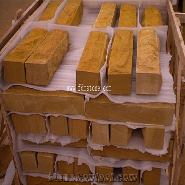 Sichuan Dark Yellow Sandstone Mushroom Finishing Wall Cladding Tiles, Split Sandstone Tiles