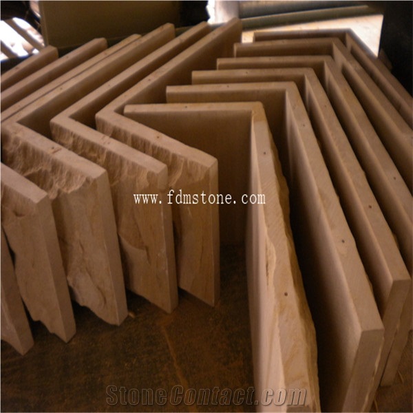 Sichuan Dark Yellow Sandstone Mushroom Finishing Wall Cladding Tiles, Split Sandstone Tiles