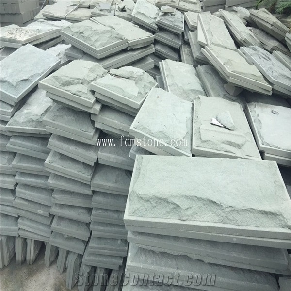 Sichuan Green Sandstone Mushroom Finishing Wall Cladding Tiles, Natural Split Face Castle Sandstone Exterior Decoration