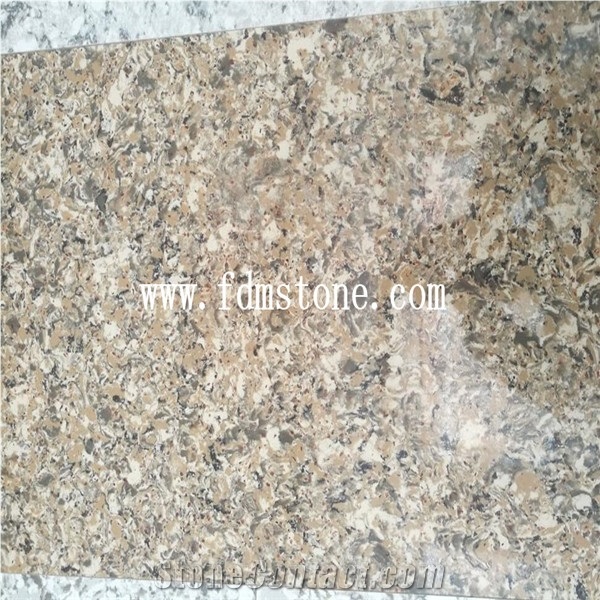 Sofia Shell Tan Yellow Quartz Big Slab,Iron Yellow Vein Series Artificial Quartz Walling and Flooring Tiles