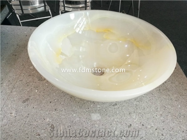 White Onyx Bathroom Round Sinks and Basins,Countertop Sink