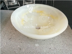 White Onyx Bathroom Round Sinks and Basins,Countertop Sink