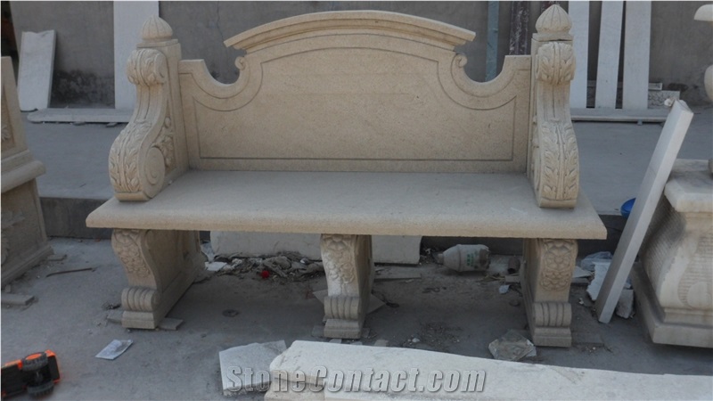 Beige Sandstone Long Bench for Garden