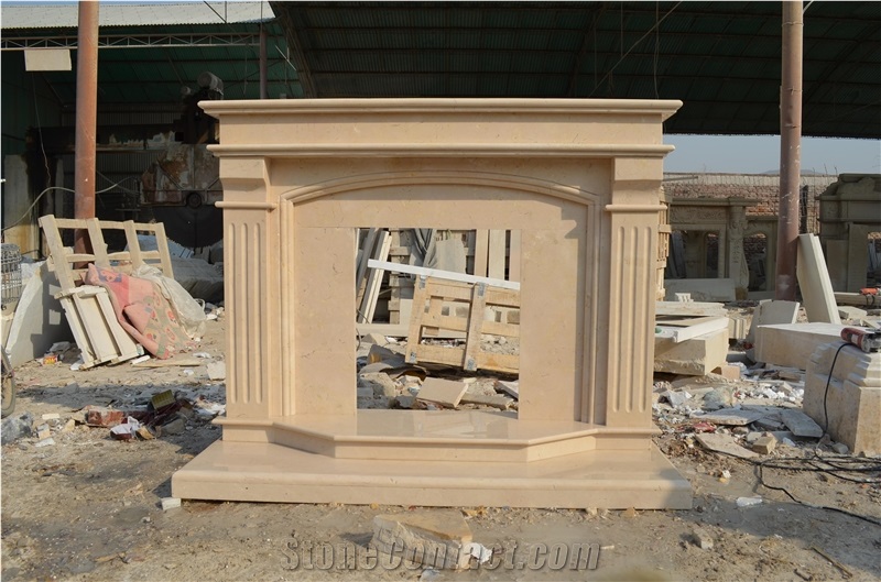 Simple Style Beige Marble Fireplace Mantel