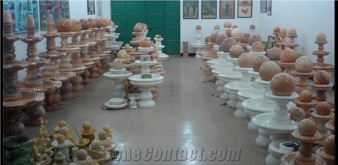 Yellow Onyx Water Fountain with Ball for Interior
