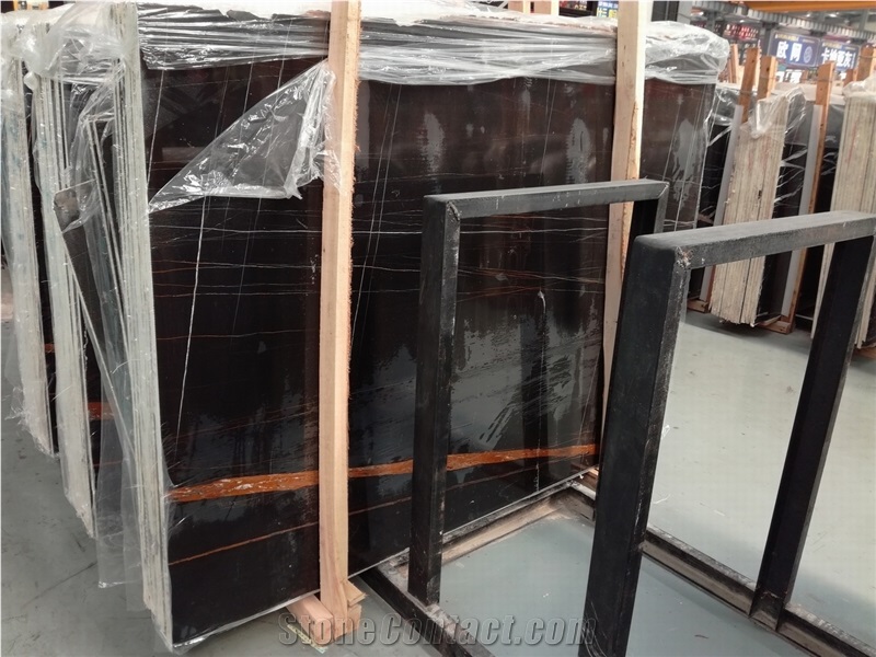 Noir Aziza Saint Laurent Gold Black Slab with Golden Vein Nero Tunisi Marble- African Gold Tunisian Black Marble
