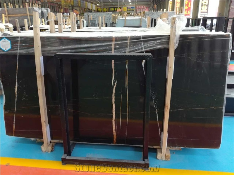 Noir Aziza Saint Laurent Gold Black Slab with Golden Vein Nero Tunisi Marble- African Gold Tunisian Black Marble