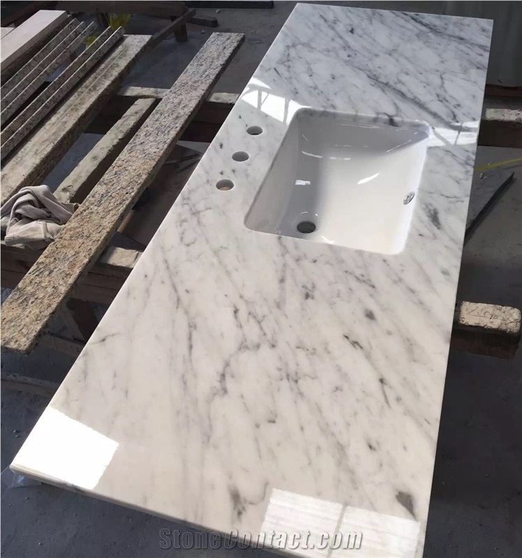 Bianco Carrara White Marble Polished Countertop, Vanity Top with Beveled Edge, Italy White Marble Countertops Kitchen Bathroom Decoration, Worktops, Bar Tops