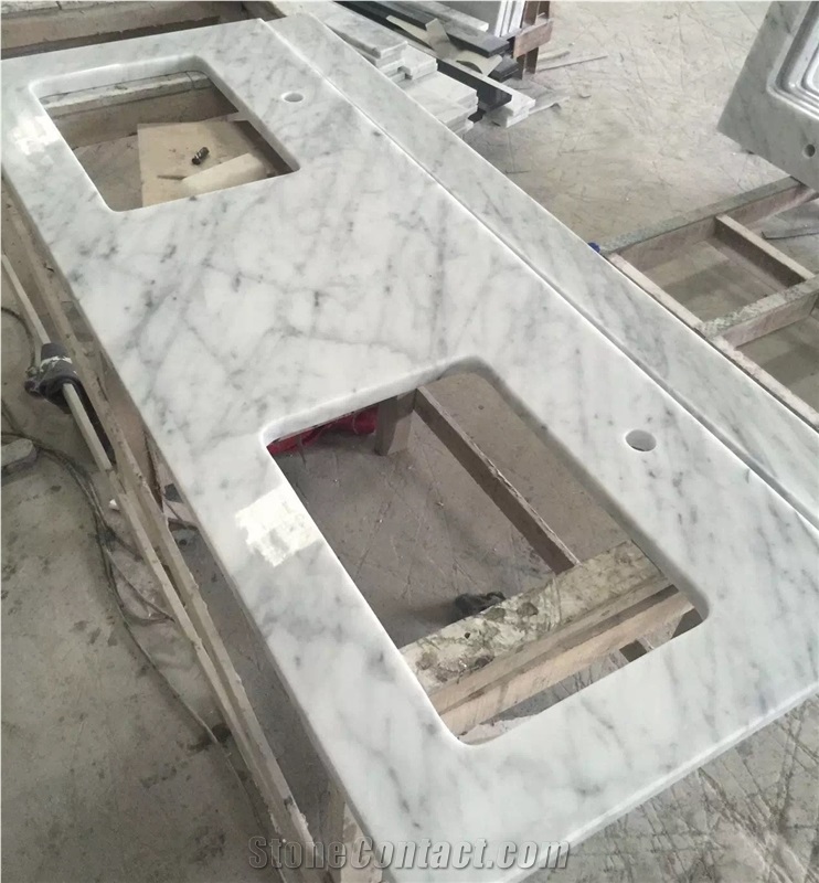 Bianco Carrara White Marble Polished Countertop, Vanity Top with Beveled Edge, Italy White Marble Countertops Kitchen Bathroom Decoration, Worktops, Bar Tops