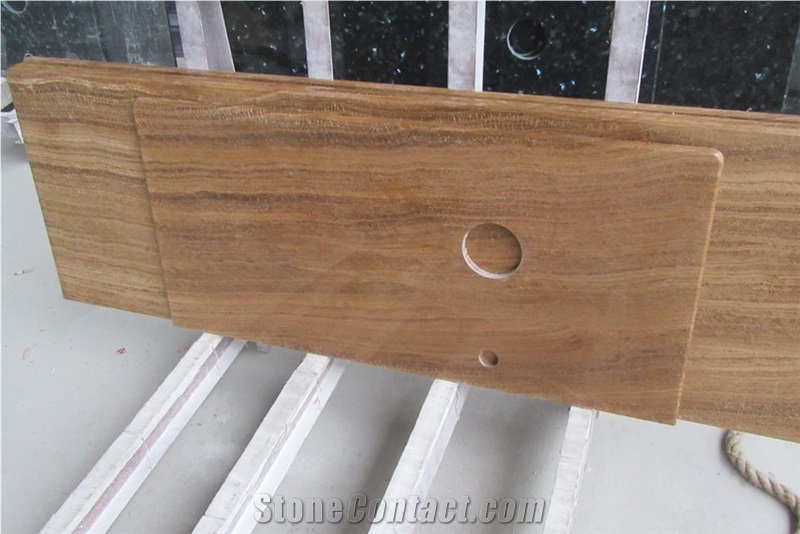 China Wooden Vein Brown Marble Cut to Size Polished Countertop for Kitchen, Bar with Bevel Edge, Yellow Natural Building Stone Worktops, Desk Island Bar Tops