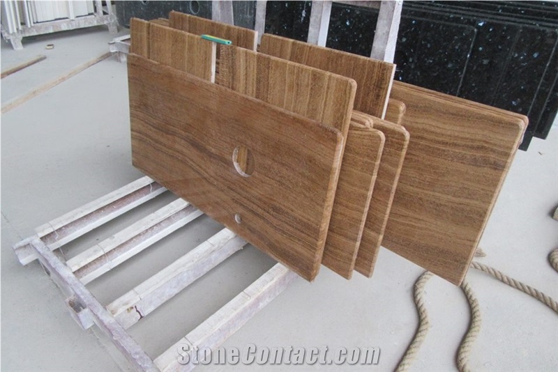 China Wooden Vein Brown Marble Cut to Size Polished Countertop for Kitchen, Bar with Bevel Edge, Yellow Natural Building Stone Worktops, Desk Island Bar Tops