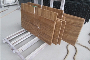 China Wooden Vein Brown Marble Cut to Size Polished Countertop for Kitchen, Bar with Bevel Edge, Yellow Natural Building Stone Worktops, Desk Island Bar Tops