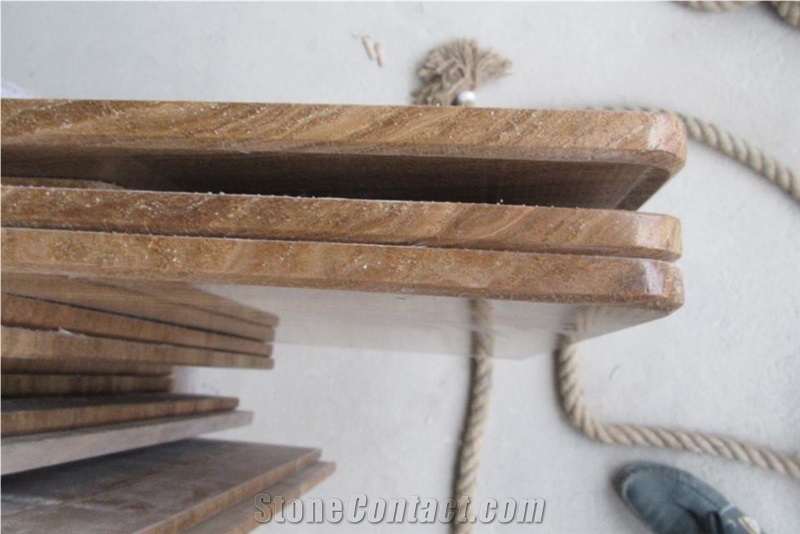 China Wooden Vein Brown Marble Cut to Size Polished Countertop for Kitchen, Bar with Bevel Edge, Yellow Natural Building Stone Worktops, Desk Island Bar Tops