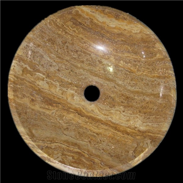 Beige Marble Round Bath Dish, Stone Wash Basin, Marble Bowls for Kitchen and Bathroom