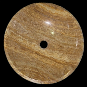 Beige Marble Round Bath Dish, Stone Wash Basin, Marble Bowls for Kitchen and Bathroom