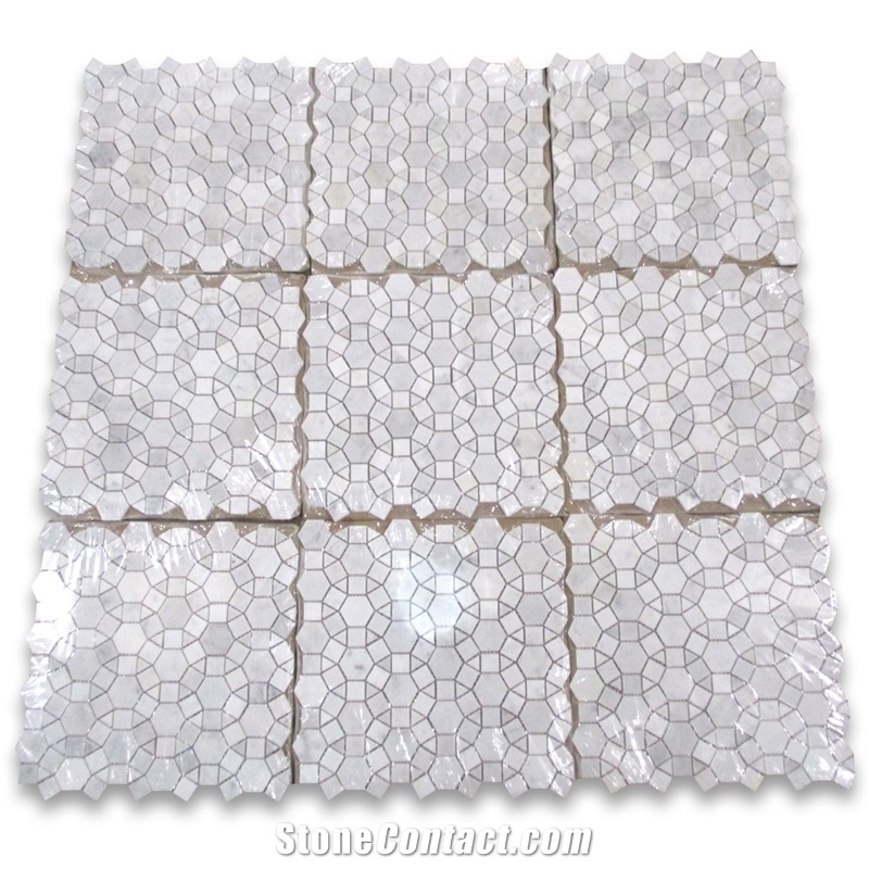 Carrara White Polished Hexagon Sunflower Marble Mosaics,Natural Stone Mosaics,Wall Mosaic,Floor Mosaic,Mosaic Pattern