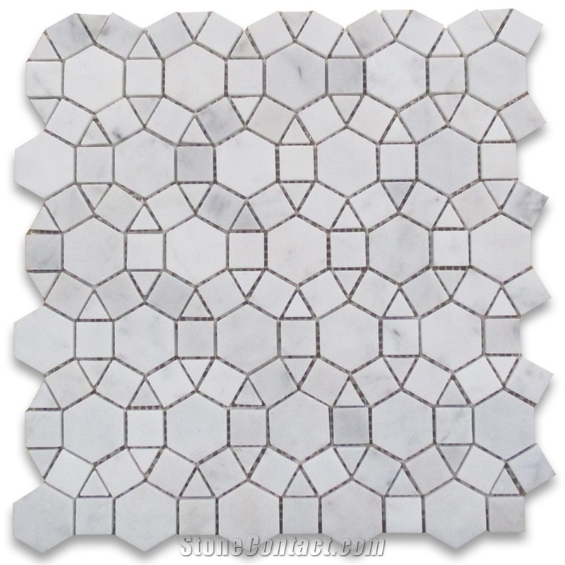 Carrara White Polished Hexagon Sunflower Marble Mosaics,Natural Stone Mosaics,Wall Mosaic,Floor Mosaic,Mosaic Pattern