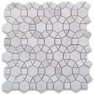 Carrara White Polished Hexagon Sunflower Marble Mosaics,Natural Stone Mosaics,Wall Mosaic,Floor Mosaic,Mosaic Pattern