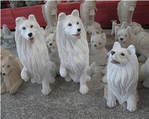 Carved Poodle Dog, Animal Stone Sculpture, Natural China White Marble Dog Carving Handcrafts