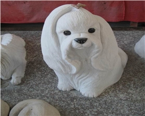 Carved Poodle Dog, Animal Stone Sculpture, Natural China White Marble Dog Carving Handcrafts