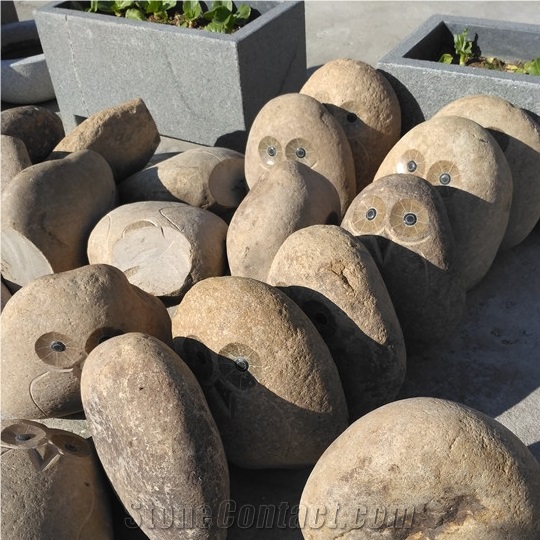 Carved Stone Owl, Animal Stone Sculpture, River Coppele Stone Natural China Owl Carving Handcrafts