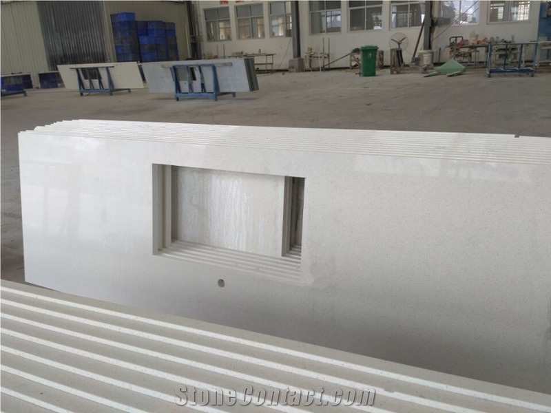 Pure White Quartz Kitchen Countertops, Quartz Surface, Quartz Stone Tops, Quartz Kitchen Island Tops