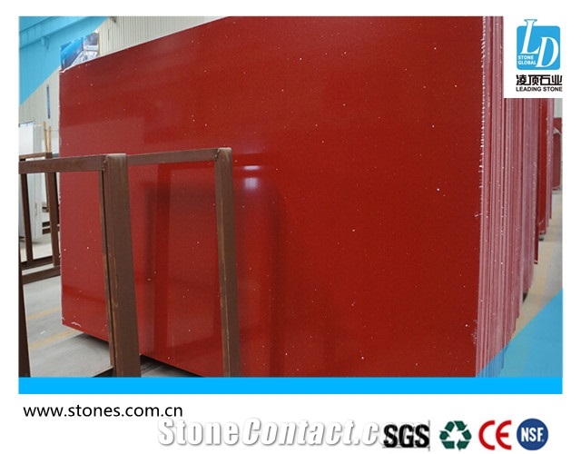 Quartz Slab Crystal Red,Quartz Stone Slab, Quartz Surfaces, Cut-To-Size Quartz Tiles for Kitchen Bathroom Decoration