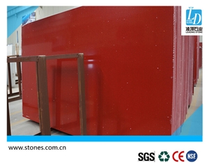 Quartz Slab Crystal Red,Quartz Stone Slab, Quartz Surfaces, Cut-To-Size Quartz Tiles for Kitchen Bathroom Decoration