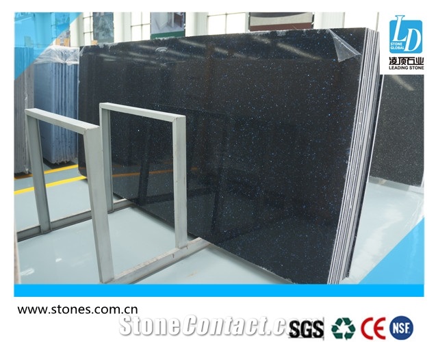 Quartz Slab Crystal Shinning Blue, Quartz Stone Slab, Quartz Surfaces, Cut-To-Size Quartz Tiles for Kitchen Bathroom Decoration