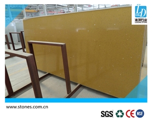 Quartz Slab Crystal Yellow ,Quartz Stone Slab, Quartz Surfaces, Cut-To-Size Quartz Tiles for Kitchen Bathroom Decoration