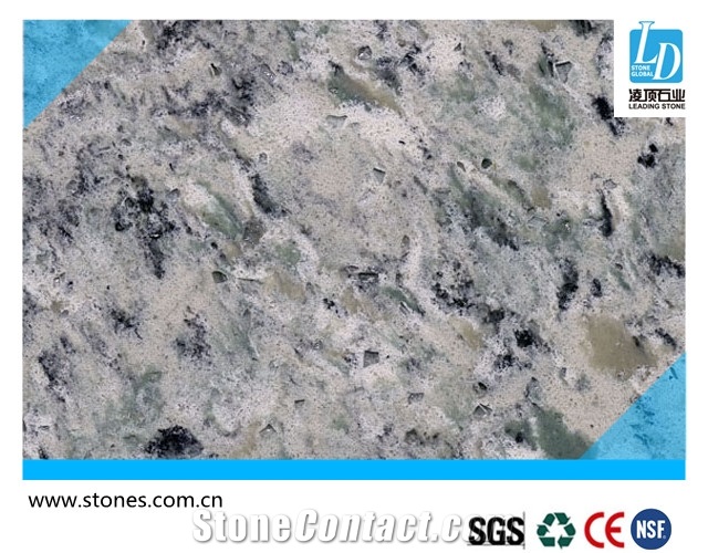 Quartz Slab Green Land, Granite Vein Series, Green Quartz Stone, Quartz Surfaces, Cut-To-Size Quartz Tiles