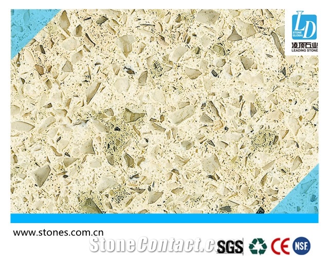 Quartz Slab Pine Nut Yellow, Quartz Surfaces, Cut-To-Size Quartz Tiles for Kitchen Bathroom Decoration