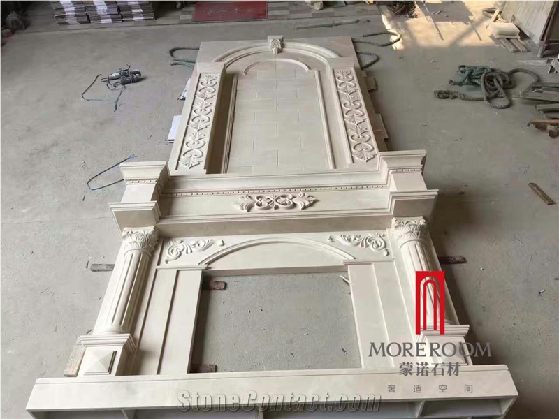 Beige Color Customized Home Decoration Marble Fireplace
