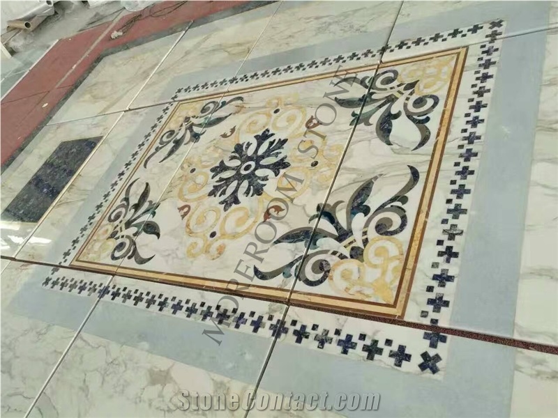 Custom Inlay Design Natural Stone Waterjet Marble Floor Medallion