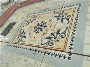 Custom Inlay Design Natural Stone Waterjet Marble Floor Medallion