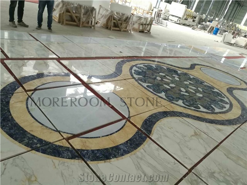 Custom Inlay Design Natural Stone Waterjet Marble Floor Medallion