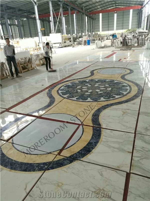 Custom Inlay Design Natural Stone Waterjet Marble Floor Medallion