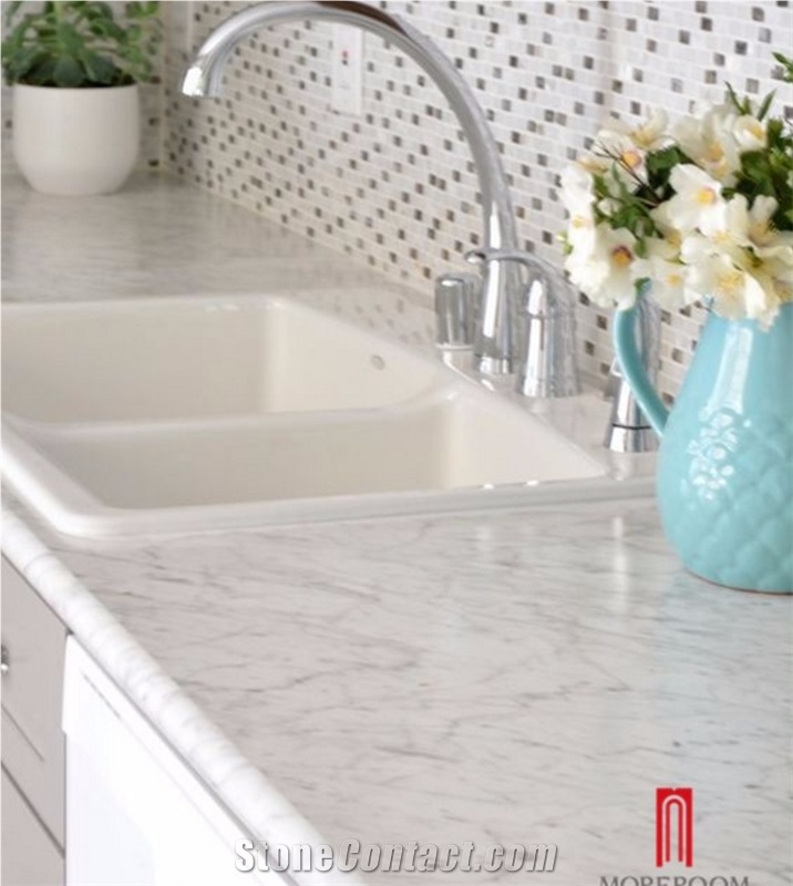 Italy Bianco Carrara White Marble Kitchen Counter Top Design