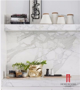 Italy Bianco Carrara White Marble Kitchen Counter Top Design