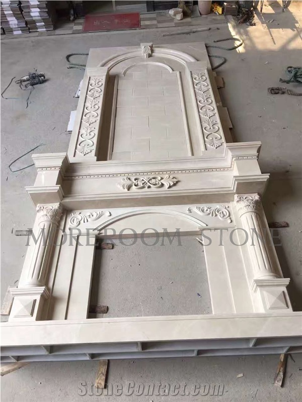 New Design Elegant Beige Marble Fireplace Mantel
