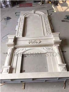 New Design Elegant Beige Marble Fireplace Mantel